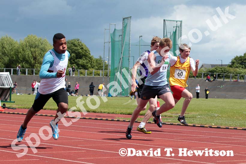100 metres at the Annual Inter-Counties Schools, Cleveland v Cumbria v Durham v Northumberland at Claireville Stadium, Middlesbrough